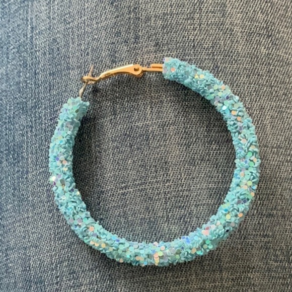 Blue Hoop Earrings - Picture 3 of 3